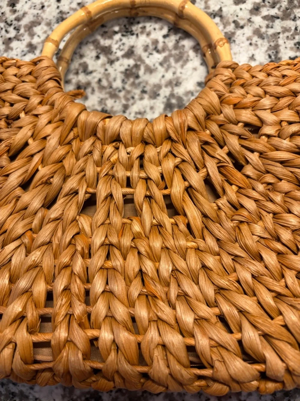 White Stag Woven Straw Tote in Natural Tan with Bamboo Handles - Picture 4 of 9